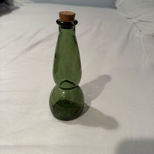 Unique Shaped Green Glass Bottle with Cork 8” Tall